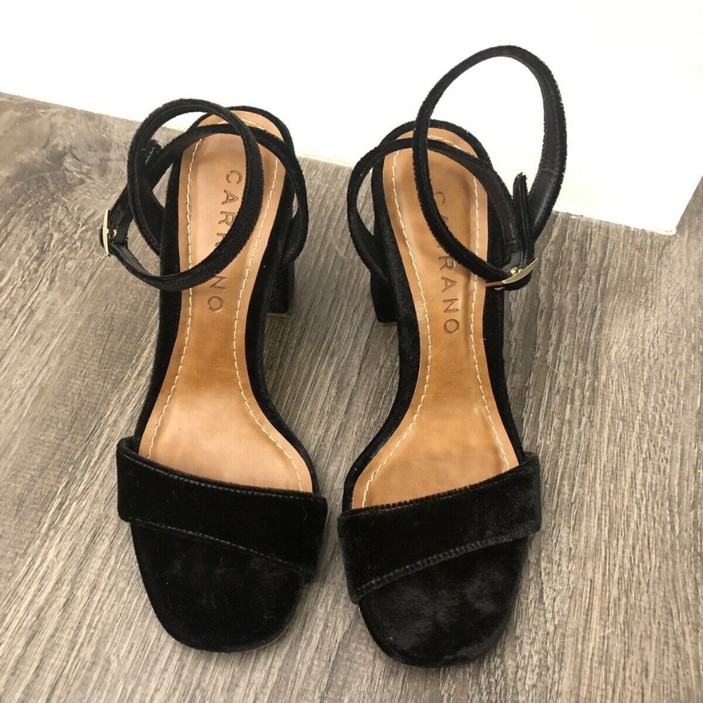Black Carrano Block Heel Ankle-wrap Velvet Sandals